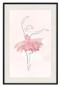Plakát Tanečnice - lineární baletka v šatičce s růžovými květy