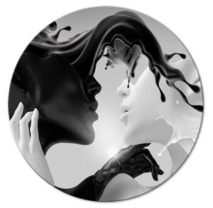 Kulatý obraz Milenci - 3D grafika zobrazující líbající se postavy