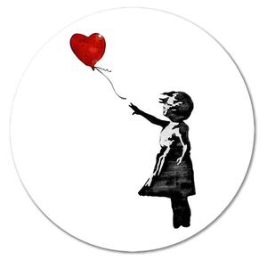 Kulatý obraz Banksy - dívka s balonem ve tvaru srdce