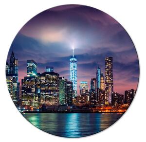 Kulatý obraz Noční město - mrakodrapy na Manhattanu v New Yorku za svitu měsíce