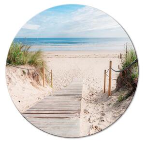 Kulatý obraz Dřevěný vstup na pláž - letní krajina u moře