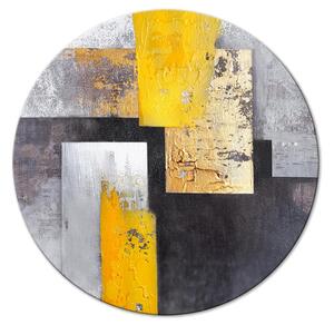 Kulatý obraz Abstrakce - žluté, šedé a zlaté prvky na tmavě šedém pozadí