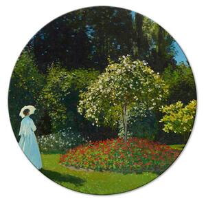 Kulatý obraz Žena v zahradě, Claude Monet - jarní krajina s vegetací