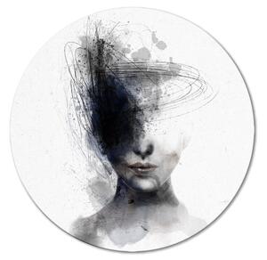Kulatý obraz Poloviční tvář - abstraktní černobílý portrét ženy