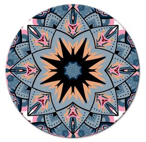Kulatý obraz Ažurová mandala - orientální černá hvězda na modrém a růžovém pozadí