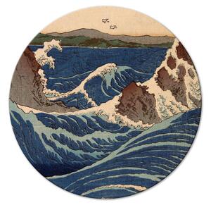 Kulatý obraz Japanese Woodblock Print by Utagawa Hiroshige - velká modrá vlna