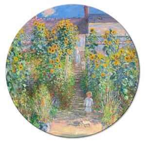 Kulatý obraz Claude Monet's Garden in Vétheuil - venkovský dům se slunečnicemi