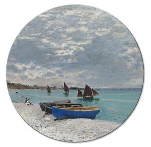 Kulatý obraz Beach in Sainte-Adresse, Claude Monet - lodě na pobřeží moře
