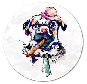 Kulatý obraz Spokojený moppet - barevný, expresivně malovaný kruhový portrét psa
