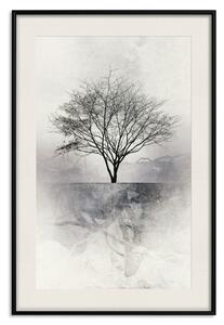 Plakát Krajina - samotný strom na abstraktním světle šedém pozadí