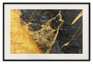 Plakát Vyjící vlk - zlaté divoké zvíře na pozadí černého uhlí