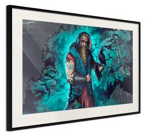 Plakát Viking ve stylu komiksu - bojovník s havranem na tmavém pozadí