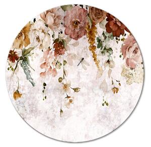 Kulatý obraz Akvarelové květiny - květinový motiv malovaný černobíle