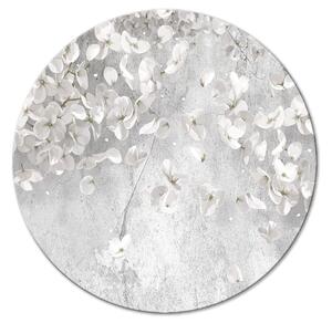 Kulatý obraz Bílé květiny - jarní bílé květiny na šedém betonovém pozadí