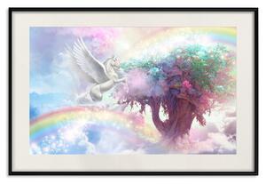 Plakát Jednorožec a kouzelný strom - fantazie a duhová země v oblacích
