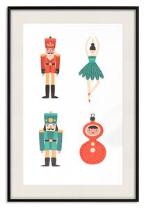 Plakát Hračky pod vánoční stromeček - baletka a vojáčci ve svátečních barvách