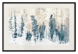 Plakát Abstraktní háj - krajina zimního lesa s modrými stromy
