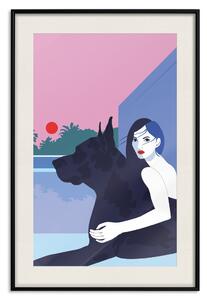 Plakát Žena a pes - minimalistická vektorová ilustrace