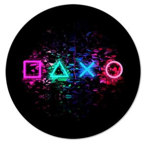 Kulatý obraz Symboly zábavy - neonová hráčská konzole na černém pozadí