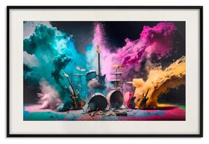 Plakát Vybuchující nástroje - rockové pódium s bicími a kytarami