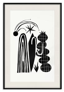 Plakát Monochromatická kompozice - černobílé oblouky a rostlinné tvary