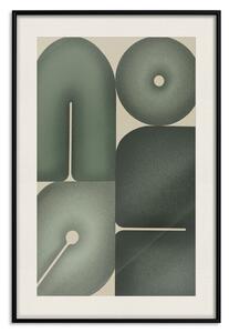 Plakát Zelené formy - abstraktní kompozice z šedozelených tvarů