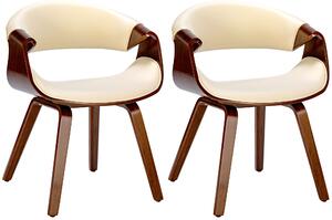 Židle Foley (SET 2 ks) ~ koženka, dřevěné nohy ořech - Krémová