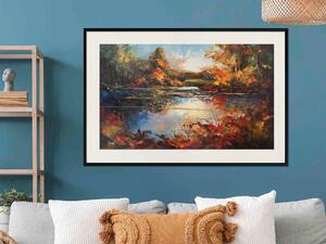 Plakát Podzimní jezero - oranžová a hnědá krajina inspirovaná Monetem