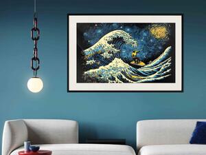 Plakát Surfař v noci - impresionistický obraz generovaný umělou inteligencí