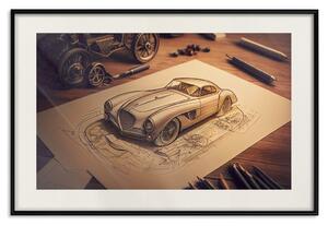 Plakát Skica automobilu - kresba retro automobilu vytvořená umělou inteligencí