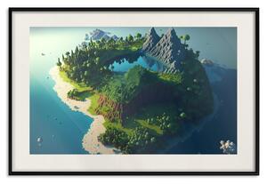 Plakát Zelený ostrov - souostroví s jezerem inspirované hrou Minecraft