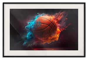 Plakát Střelba na cíl - basketbalový míč v oranžovém a modrém prachu