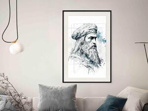 Plakát Da Vinci - černobílý portrét umělce vygenerovaný umělou inteligencí