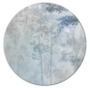 Kulatý obraz Stromy v mlze - krajina v mlze v modrých a šedých tónech