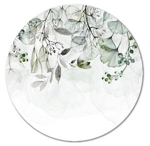Kulatý obraz Akvarelová příroda - květy, plody a zelené listy na bílém pozadí