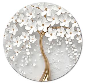 Kulatý obraz Magická magnólie - abstraktní strom s bílými květy
