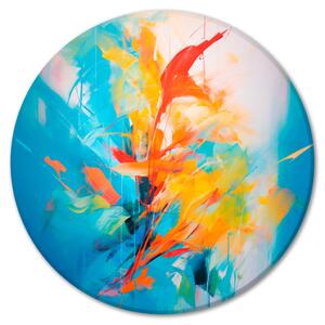 Kulatý obraz Tanec barev - vícebarevná abstraktní kompozice s převahou modré barvy