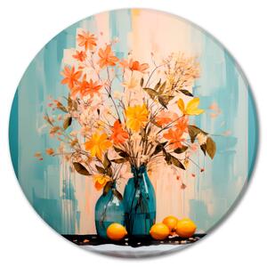 Kulatý obraz Ne nutně zátiší - květiny a citrony na abstraktním pozadí