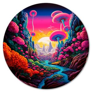 Kulatý obraz Barevná země - psychedelické údolí v intenzivních barvách