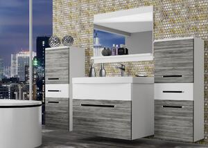 Koupelnový nábytek Belini šedý antracit Glamour Wood / bílý mat + umyvadlo + zrcadlo ROD M 4/0/W/GW1W/0/ZW