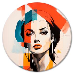 Kulatý obraz Odstíny ženskosti - portrét s abstraktními barevnými skvrnami