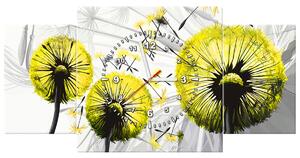 Obraz s hodinami Krásné žluté pampelišky - 3 dílný Rozměry: 100 x 70 cm