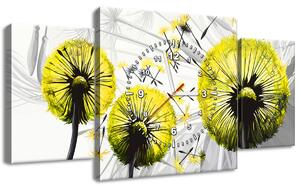Obraz s hodinami Krásné žluté pampelišky - 3 dílný Rozměry: 90 x 70 cm