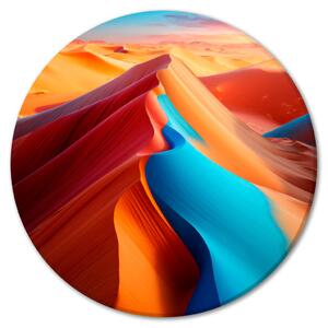 Kulatý obraz Pouštní barevná paleta - barevné písečné hory na pozadí oblohy