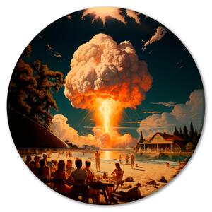 Kulatý obraz Krásná katastrofa - prázdninové letovisko s jaderným výbuchem v pozadí
