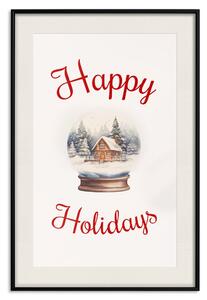Plakát Vánoční země - akvarelová sněhová koule s domečkem a vánočními stromky