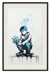 Plakát Modré graffiti - chlapec s kyticí inspirované Banksyho stylem