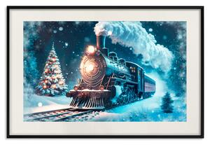 Plakát Vánoční lokomotiva - vlak jedoucí nočním zasněženým lesem