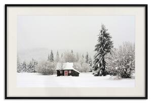 Plakát Zimní přístřešek - malý domek uprostřed zasněženého lesa