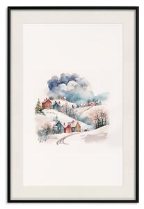 Plakát Vánoční vesnice - akvarelová ilustrace zimní krajiny